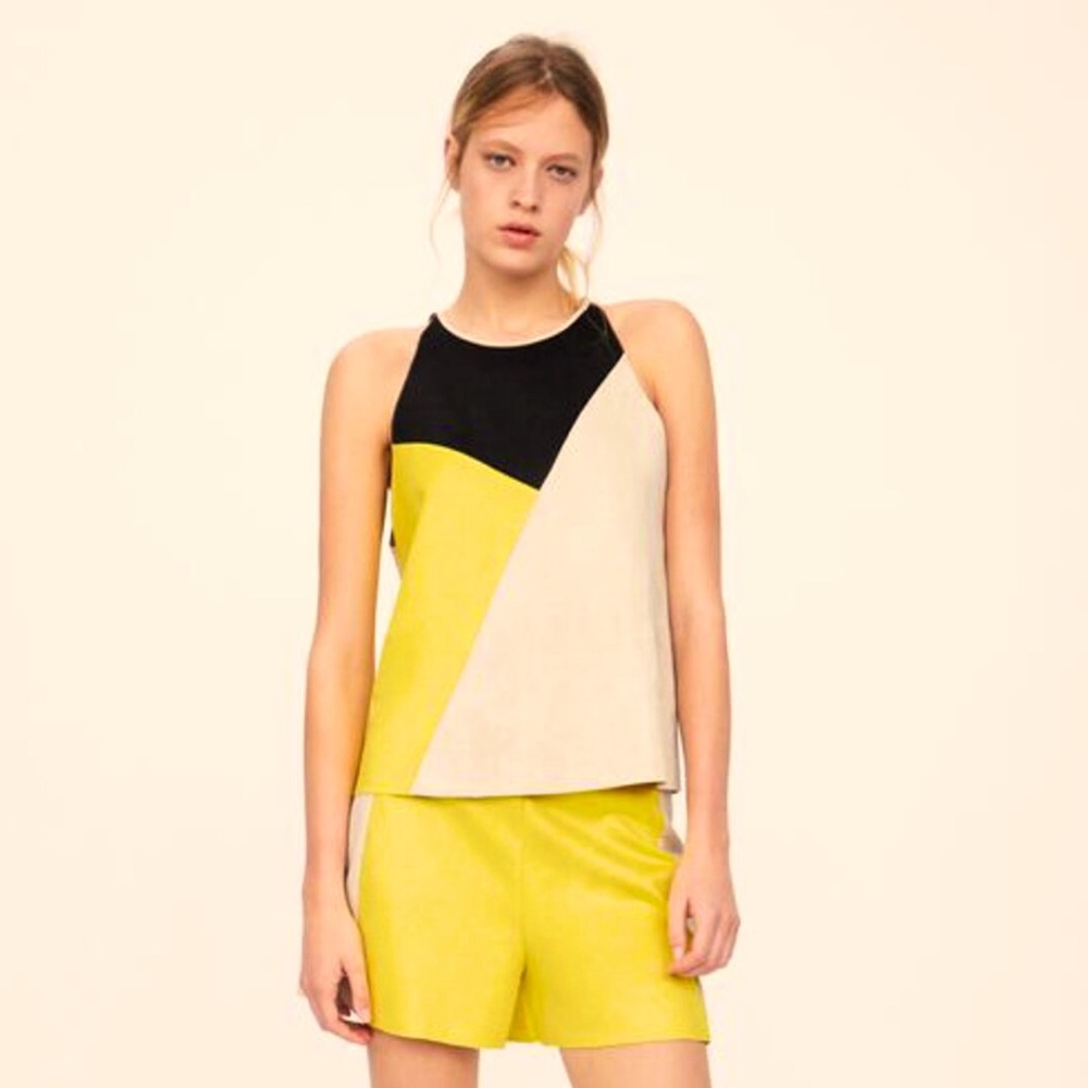 Zara faux suede color block top
